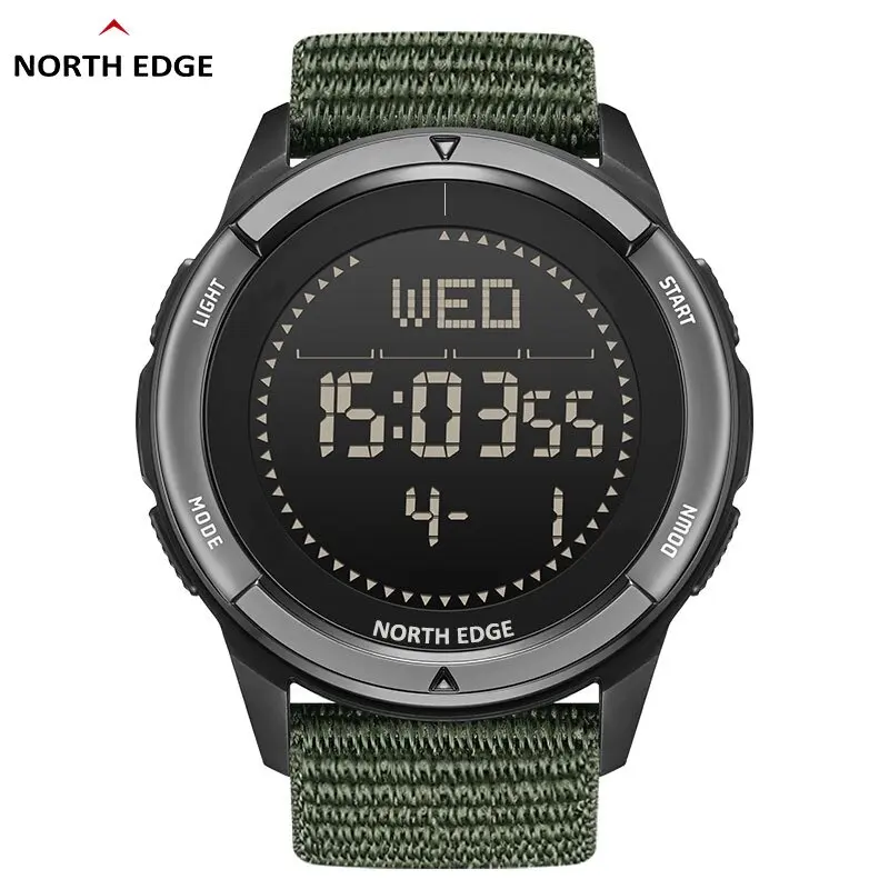 NORTH EDGE ALPS 남성용 디지털 탄소 섬유 시계 충격 Militray 스포츠 슈퍼 라이트 야외 나침반 방수 50M 손목 시계