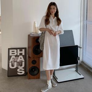 캐주얼 폴로 칼라 느슨한 짧은 소매 드레스 여성 인쇄 a 라인 미디 드레스 여름 패션 우아한 폴리 에스터 섬유