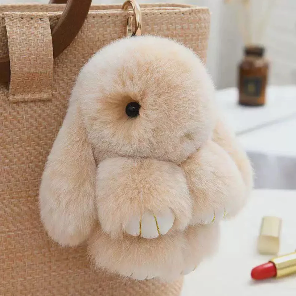 ZAKOL 15cm 푹신한 토끼 모피 Pompon 토끼 키 체인 부드러운 귀여운 토끼 장난감 열쇠 고리 가방 장식 액세서리 여자를위한 선물
