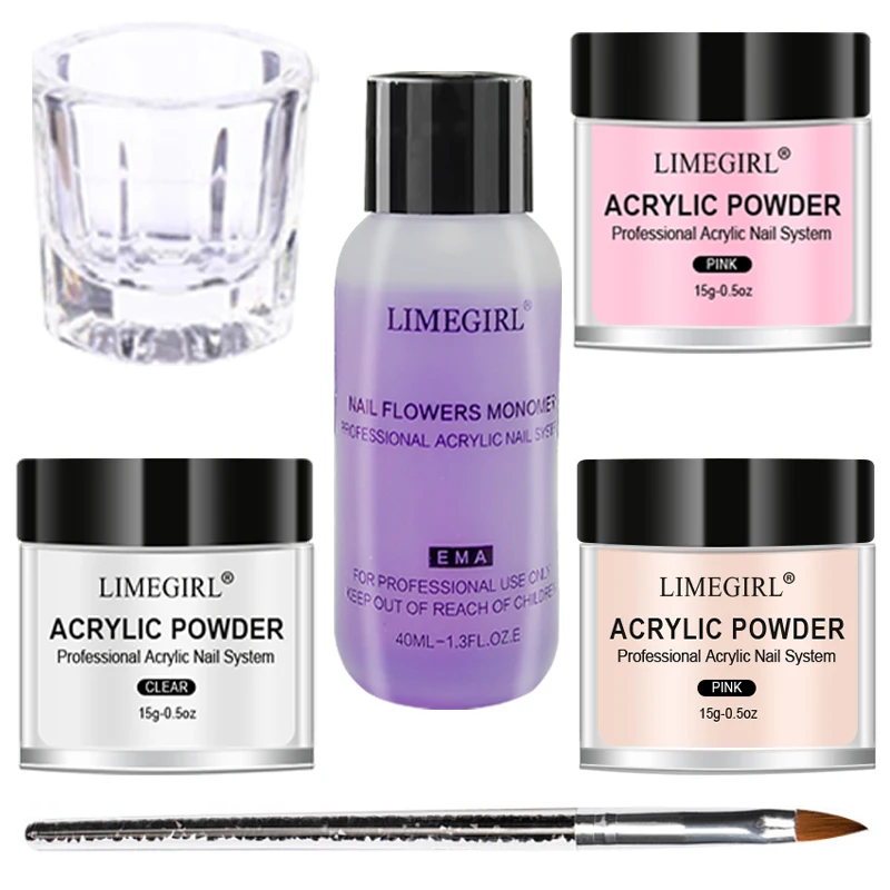 45ml 아크릴 파우더 세트가있는 40ml 크리스탈 액체 Lnclude 핑크 화이트 투명 아크릴 파우더 키트 적합한 초보자 네일 키트