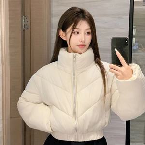 다운 패딩 자켓 여성 짧은 패딩 자켓 2024 겨울 새로운 두꺼운 빵 정장 스탠드 칼라 Little Fellow Coat Parsnip