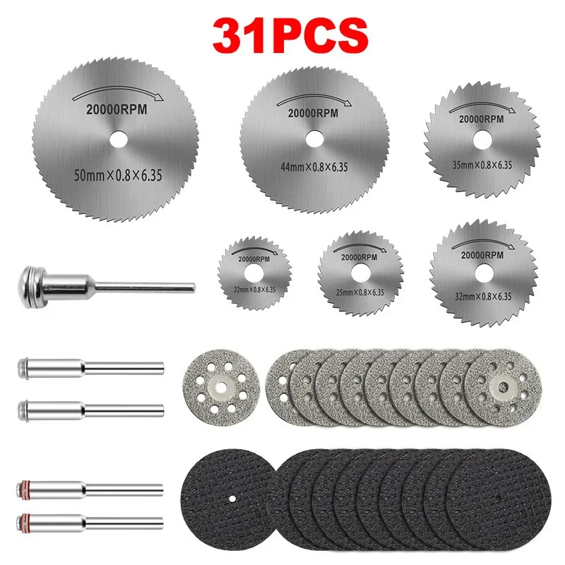31pc 다이아몬드 커팅 디스크 샌딩 그라인딩 휠 원형 톱 블레이드 목공 금속 Dremel 미니 드릴 로타리 도구 액세서리