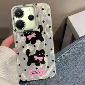 만화 고양이 물방울 무늬 캐멀 텍스처 샤오미 레드미 13C 14C A5 A3 A4 A3X 노트 14 13 12 11 11S 10 Pro 실리콘 폰 케이스