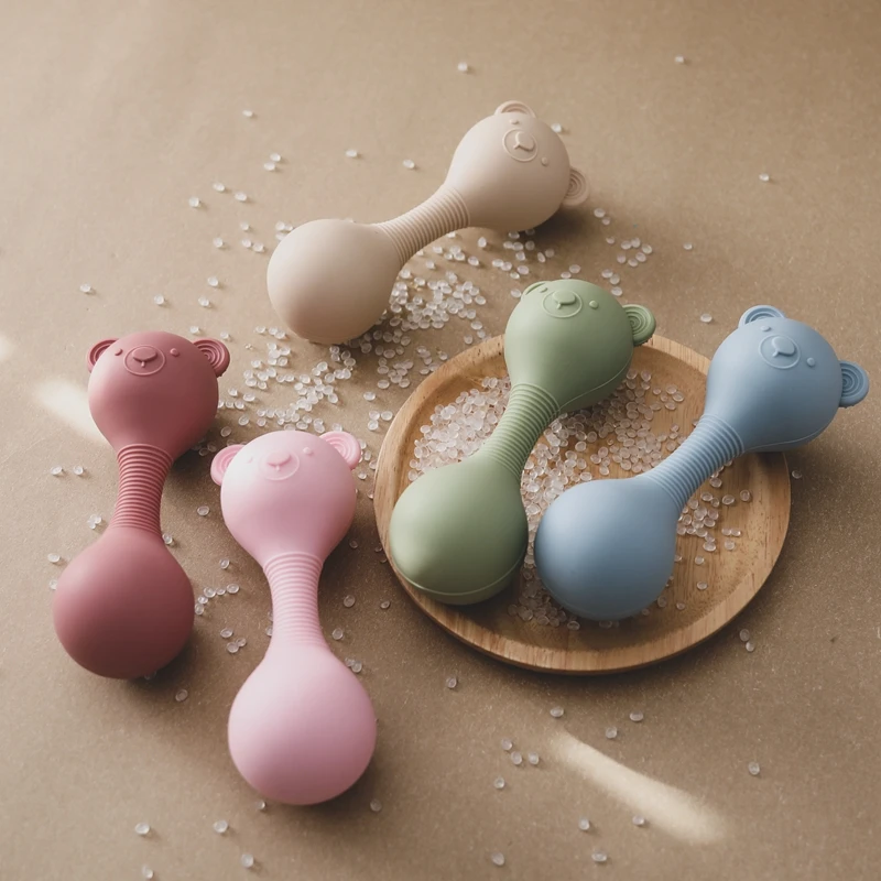 아기 실리콘 모래 망치 장난감 0 12 개월 아기 Teether 장난감 만화 곰 아기를위한 Hoise Maracas 실리콘 액세서리 만들기