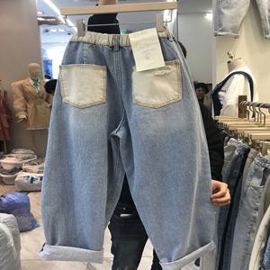 8874 여성을위한 새로운 도착 고민 된 유행 streetwear 청바지 봄 높은 허리 지퍼 스트레이트 캐주얼 루즈 블루 데님 바지