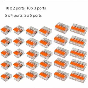 30PCS 레버 와이어 커넥터 키트 2/3/4/5 포트 전기 빠른 연결 푸시 인 배선 용 소형 접합 전기 커넥터