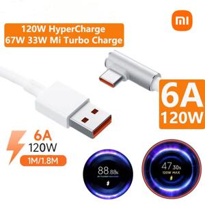샤오미 정품 USB 초고속 충전기, 미 12, 11, 포코 X5, X4 프로, 레드미 노트 8, 9, 10, 11, 90 도 C타입 충전 케이블, 120W, 6A