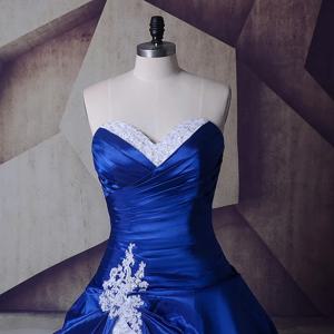 빈티지 로얄 블루와 화이트 웨딩 드레스 드레스 2024 아가 레이스 업 Vestidos De Noiva 플러스 사이즈 섹시한 긴 신부 드레스