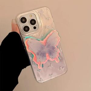 고급 3D 반짝이는 나비 아이폰 16 15 14 13 12 11 Pro Max 스탠드 홀더 충격 방지 보호 케이스
