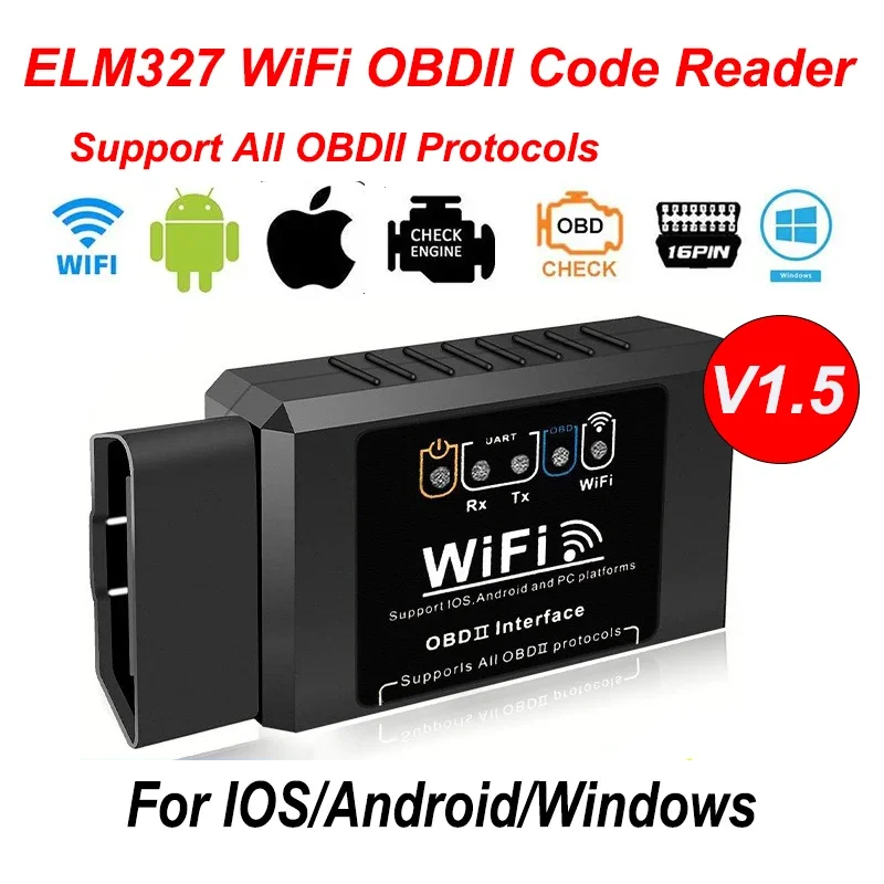 인기있는 ELM327 WiFi Obd2 코드 리더 스캐너 V1.5 자동차 진단 도구 안드로이드/IOS/PC 용 자동차 오류 감지기
