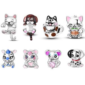 925 스털링 실버 참 비즈 귀여운 고양이 강아지 호랑이 코알라 동물 참 펜던트 여성용 고급 DIY 생일 주얼리 선물