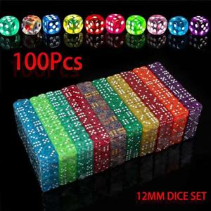 100PCS D6 주사위 12mm 6 양면 여러 가지 빛깔의 투명 컬러 아크릴 둥근 가장자리 주사위 테이블
