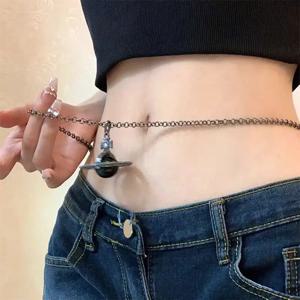 여성을위한 블랙 토성 서라운드 펜던트 허리 체인 유럽과 미국의 가벼운 럭셔리 개성 입체 허리 장식
