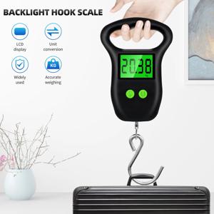 휴대용 휴대용 디지털 수하물 규모 50Kg 10g 물고기 후크 교수형 규모 측정 테이프 백라이트 LCD 디스플레이
