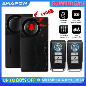 Awapow 무선 진동 자전거 알람 원격 제어 도난 방지 도어 및 창 알람 110dB 시끄러운 홈 자전거 보안