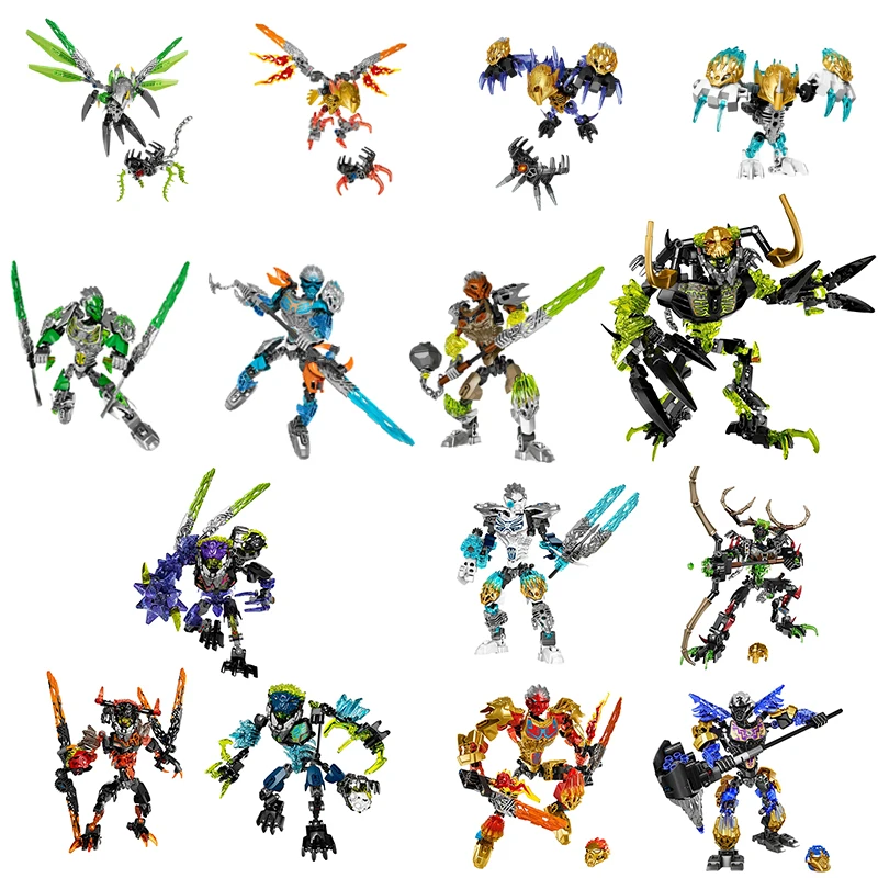 Bionicle 시리즈 골든 마스크 마스터 해골 전사 빌딩 블록 영웅 공장 맞는 로봇 벽돌 장난감 소년 어린이 크리스마스 선물