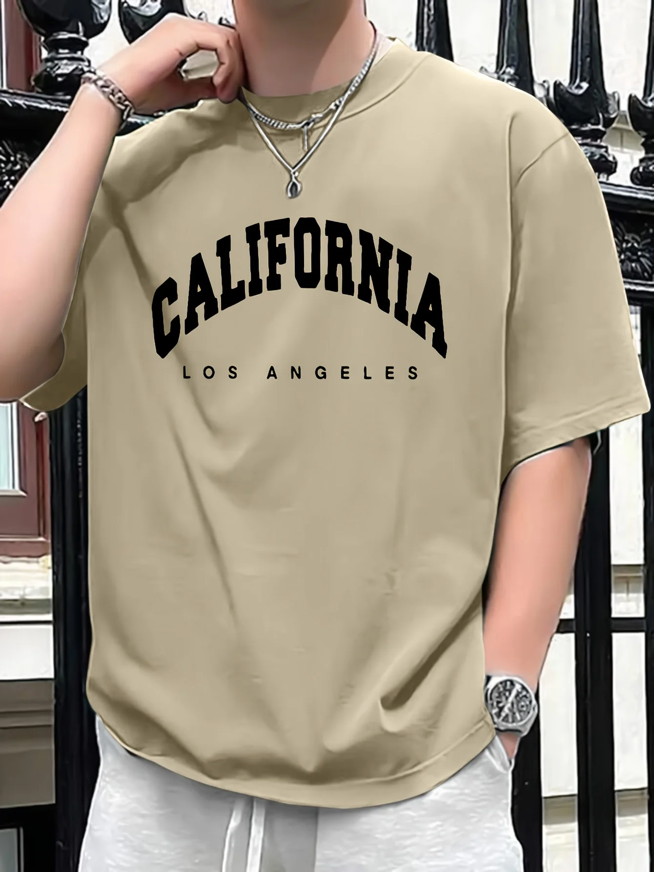여름 남성 100% 순면 캐주얼 루즈핏 플러스 CALIFORNIA 프린트 스포츠 편안한 라운드 넥 반팔 티셔츠 탑