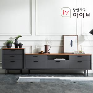 장인가구 아이브 루시퍼 그레이 다용도 수납 2400 거실장 세트B