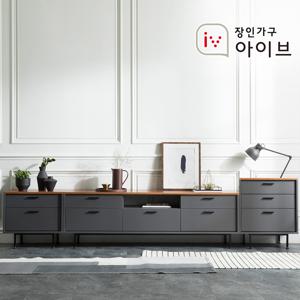 장인가구 아이브 루시퍼 그레이 다용도 수납 3000 거실장 세트B