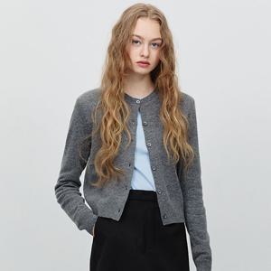 [한예슬 착용]던스트 ESSENTIAL CREWNECK KNIT CARDIGAN MELANGE GREY_UDSW5A209G2