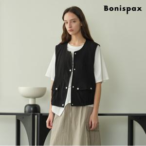 정상가:69,000원ㅣ라운드넥 메탈 스냅단추 포켓 베스트 (XP1VW006L0)