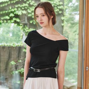 Unbal Off Shoulder T-Shirts - Black