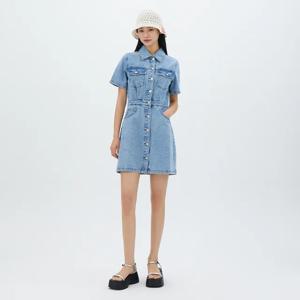 [정가 89,900원]반팔 셔츠형 미니 데님원피스_AR2DO460