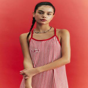 MENASOO SUMMER STRIPE TERRY STRAP ONEPIECE_RED