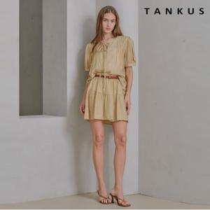 정상가:119,000원 ㅣ 핀턱 리본 블라우스 벨티드 캉캉 미니 스커트 셋업 (TX2OP056L0)