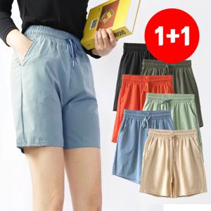 1+1 여름 3부 반바지 냉장고 쿨링 스판 밴딩팬츠 고무줄바지 트레이닝팬츠 아이스반바지