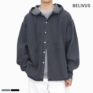 [빌리버스] 남성 후드 데님 셔츠 긴팔 청남방 BWET002