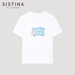 [SISTINA] 인기 코튼 레터링 반팔 티셔츠_ASJTSO21030_OW