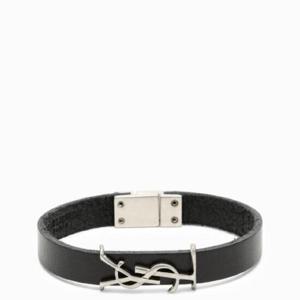 SAINT LAURENT 로고가 있는 검은색 가죽 팔찌 7088150IH0E/XG_YSL-1000