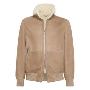 Brunello Cucinelli 시어링 칼라 스웨이드 재킷 MPMLS1737C4248