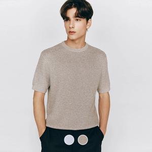 지오다노 055535 9gg 크로쉐 텍스쳐 반팔 크루넥 니트 스웨터 01055535