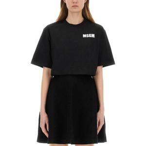 MSGM 로고 프린트 크롭 티셔츠 3841MDM94257002 99 TP936057258