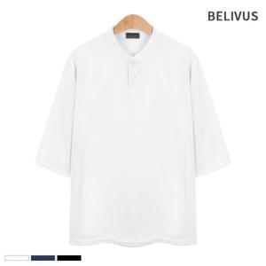 [빌리버스] 남자 티셔츠 헨리넥 기본 7부 무지티 BCM025