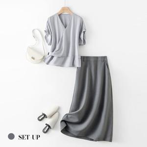 [클라셰] (77까지)사이드랩시크블라우스+스커트SET_B5M0712