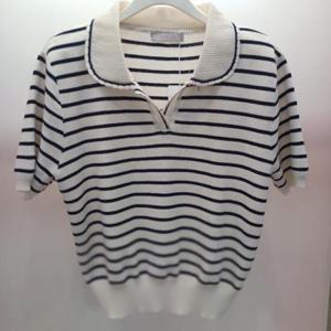 Latium HC06 부드러운 단가라 스트라이프 카라띠 반팔 니트티 T2523sw31I