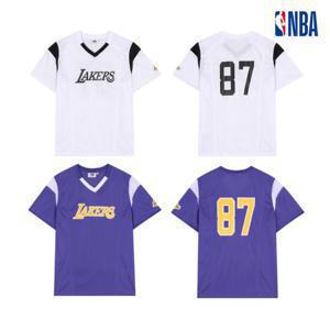 공용 NBA N252TS057P 루즈핏 캐주얼 LAL 컬러블록 메쉬 반팔 티셔츠 STG
