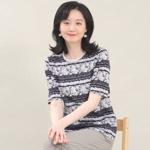 애비뉴투지 엄마옷 실켓 면 레이스형 나염 여름 티셔츠 A05443