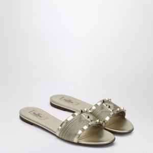 발렌티노 플래티넘 메탈릭 가죽 스터드 샌들 6W0S0MH4QIW R16