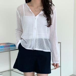 샵앤) 국산 여성 여름 비치룩 그물 망사 긴팔 가디건 21DS-WCD-4441-그린