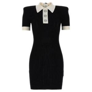 Balmain 반소매 골지 니트 폴로 미니 드레스 BF0R6090KF01 EER TP944145520