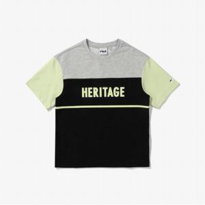 [62%OFF][휠라키즈] 키즈 헤리티지 배색 반팔 티셔츠 (FK2RSE2113X_BLK)