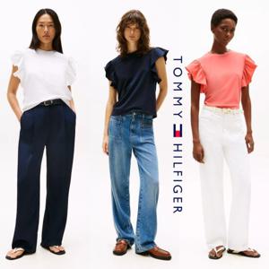 타미힐피거 TOMMY HILFIGER XW05034-DW5 여자 플로터 소매 반팔 티셔츠