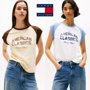 타미힐피거 TOMMY HILFIGER WW45623-AEX 여자 바시티 로고 Raglan 반팔 티셔츠