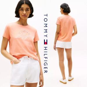 타미힐피거 TOMMY HILFIGER XW05045-TKL 여자 힐피거 자수로고 반팔 티셔츠