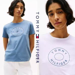 타미힐피거 TOMMY HILFIGER XW05534-W0F 여자 원형 로고 반팔 티셔츠