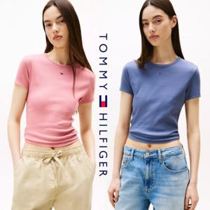 타미힐피거 TOMMY HILFIGER DW17383-TI0 여자 슬림 스트레치 골지 반팔 티셔츠